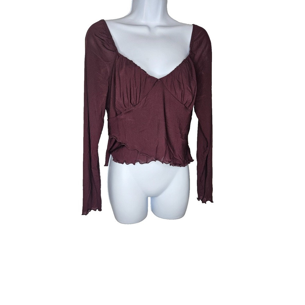 Kirious Los Angeles Sheer Plum Mesh Top Y2K Ruched Crop Grunge Fairycore Festiva